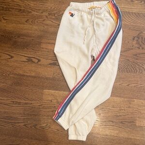 Aviator Nation Cream Joggers with Multicolor Stripes